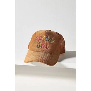 Anthropologie Worn/West Tan Corduroy Apres Ski Trucker Hat Snapback Cap NEW